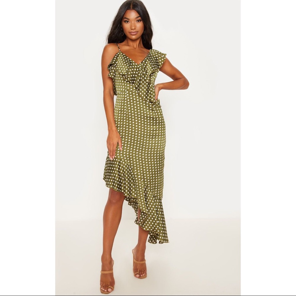 PrettyLittleThing Polka Dot Olive Dress